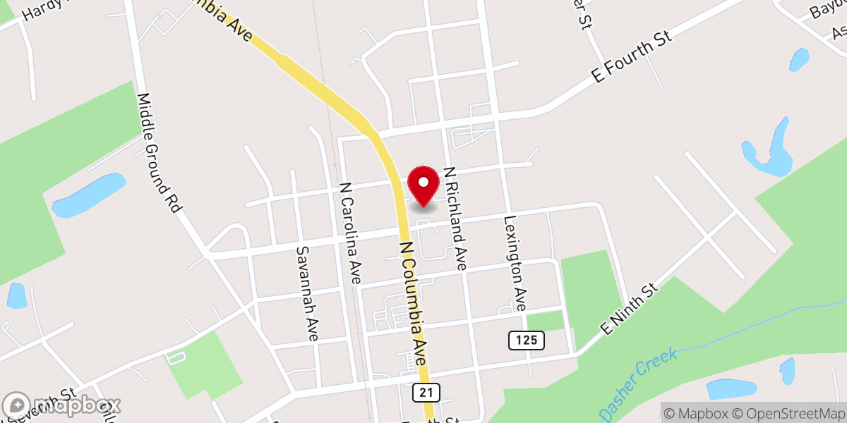 Map showing location of First Baptist Church