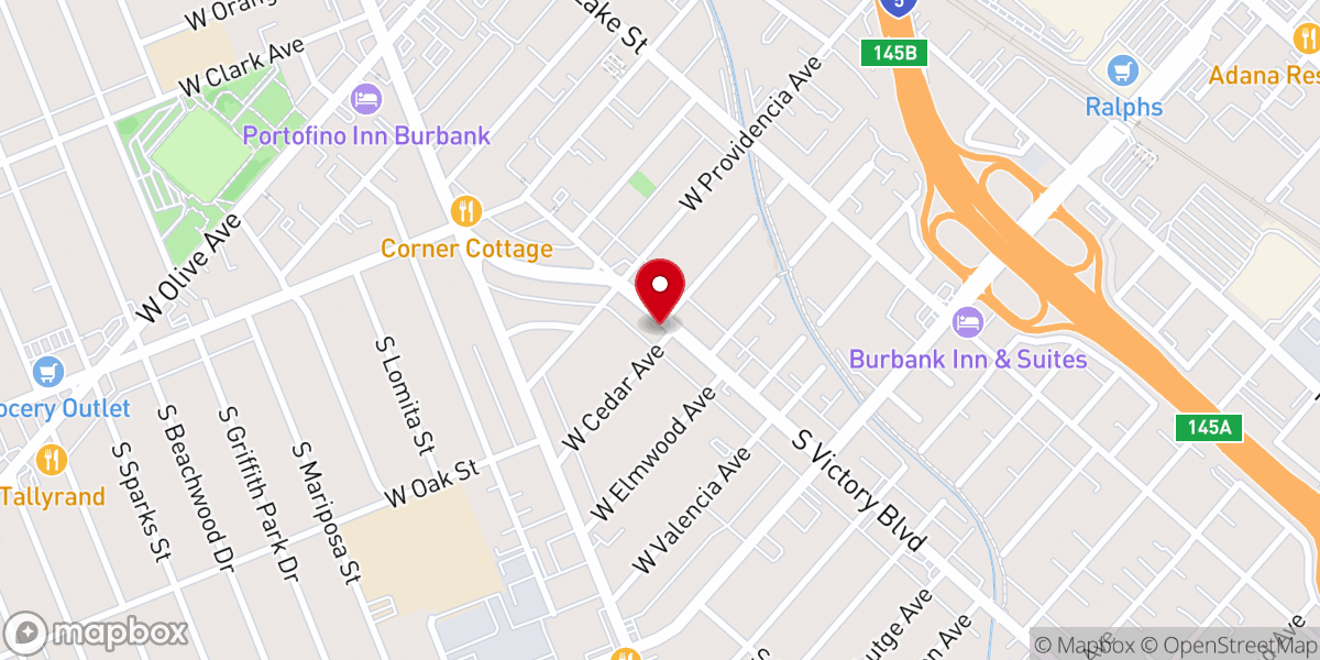 Map showing location of Unity Burbank Center for Spiritual Awareness