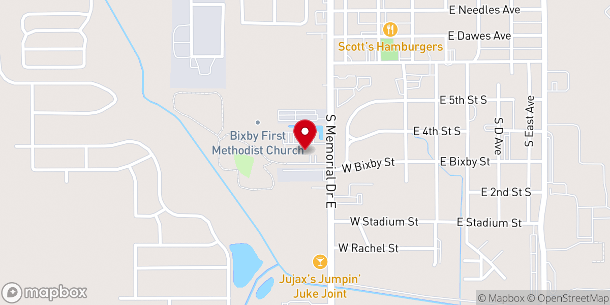 Map showing location of Bixby First Methodist Church