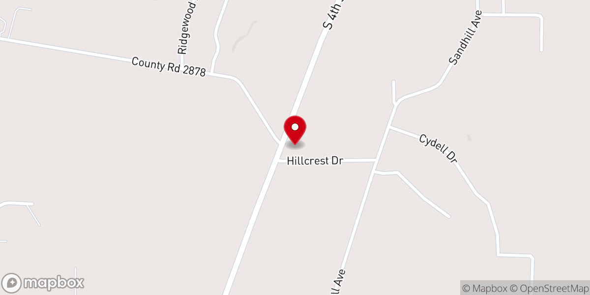 Map showing location of Hillcrest Church of Christ