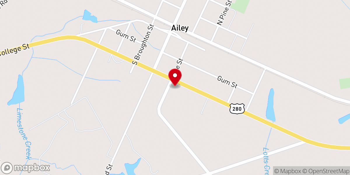 Map showing location of Ailey United Methodist Church