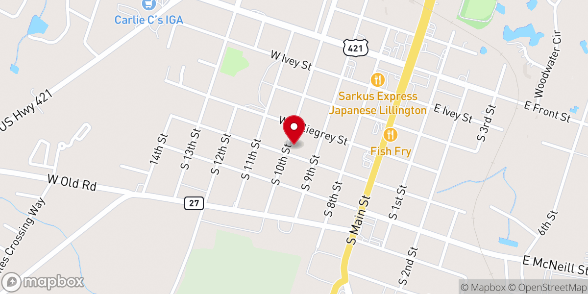 Map showing location of Lillington Baptist Church