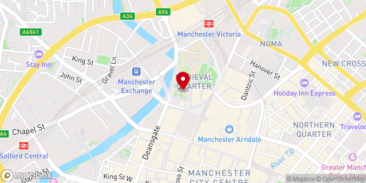 Map showing location of Manchester Cathedral