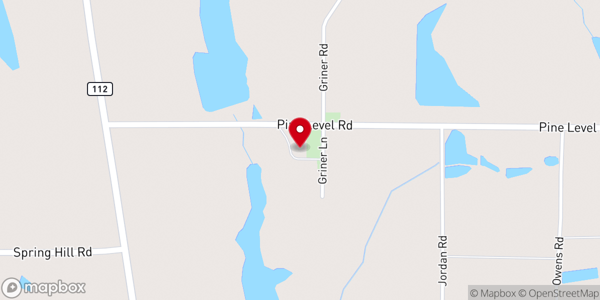 Map showing location of Pine Level Baptist Church