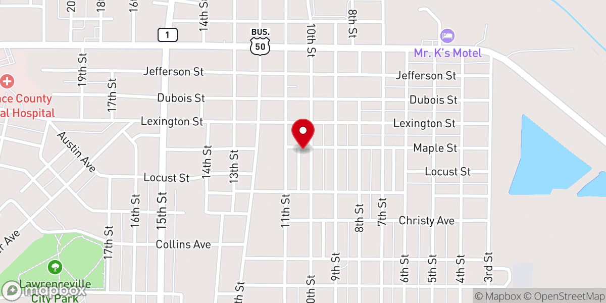 Map showing location of Lawrenceville Free Methodist Church