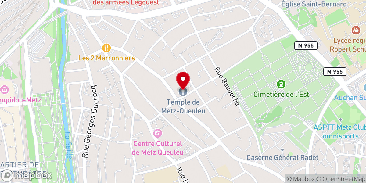 Map showing location of Temple protestant de Queuleu