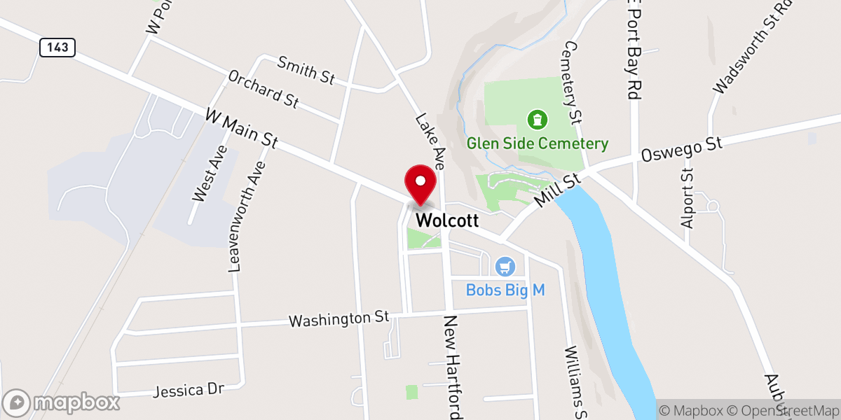 Map showing location of Wolcott Presbyterian Church
