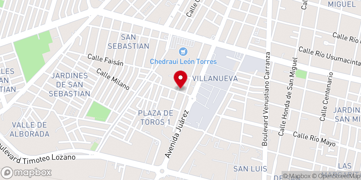 Map showing location of Templo de la Virgen de Guadalupe