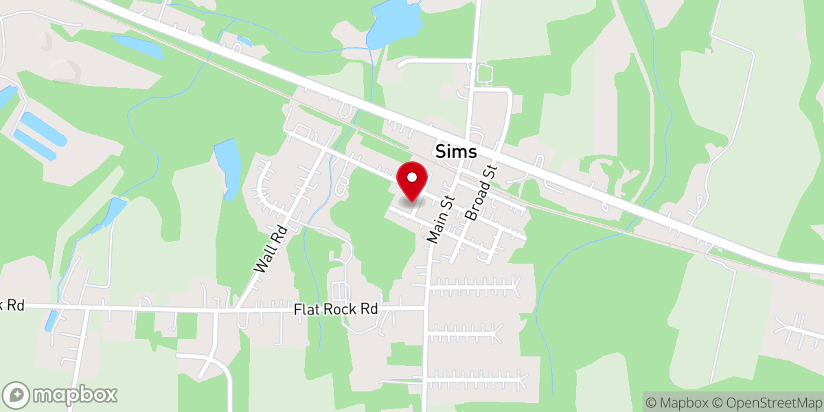 Map showing location of Sims Methodist Church