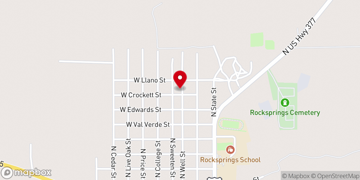 Map showing location of Rocksprings Iglesia de Cristo