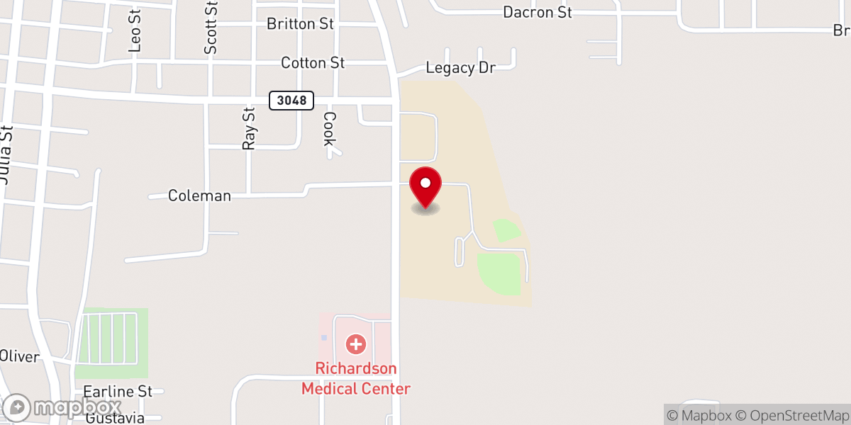 Map showing location of Rayville Arts Center