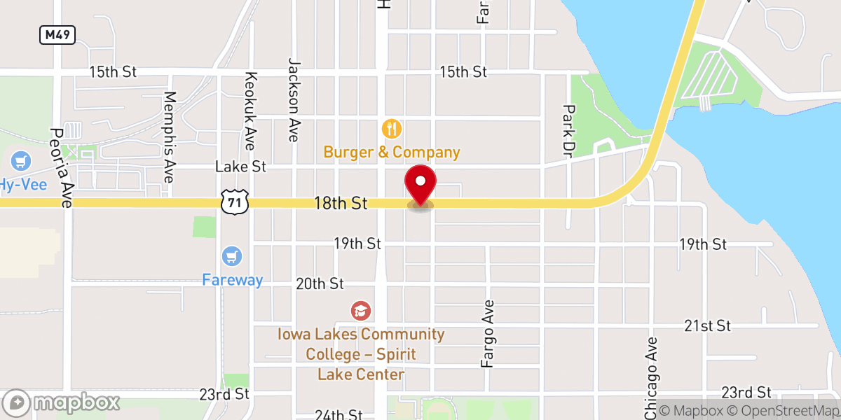 Map showing location of Spirit Lake United Methodist Church