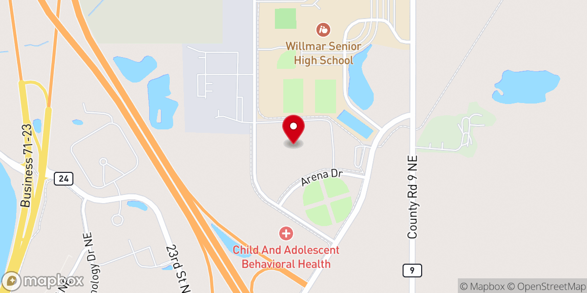 Map showing location of Willmar Civic Center