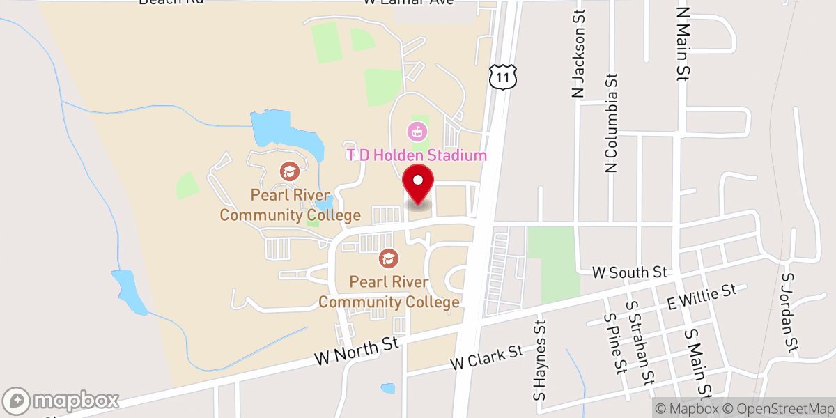 Map showing location of Brownstone Center for the Arts - Pearl River Community College
