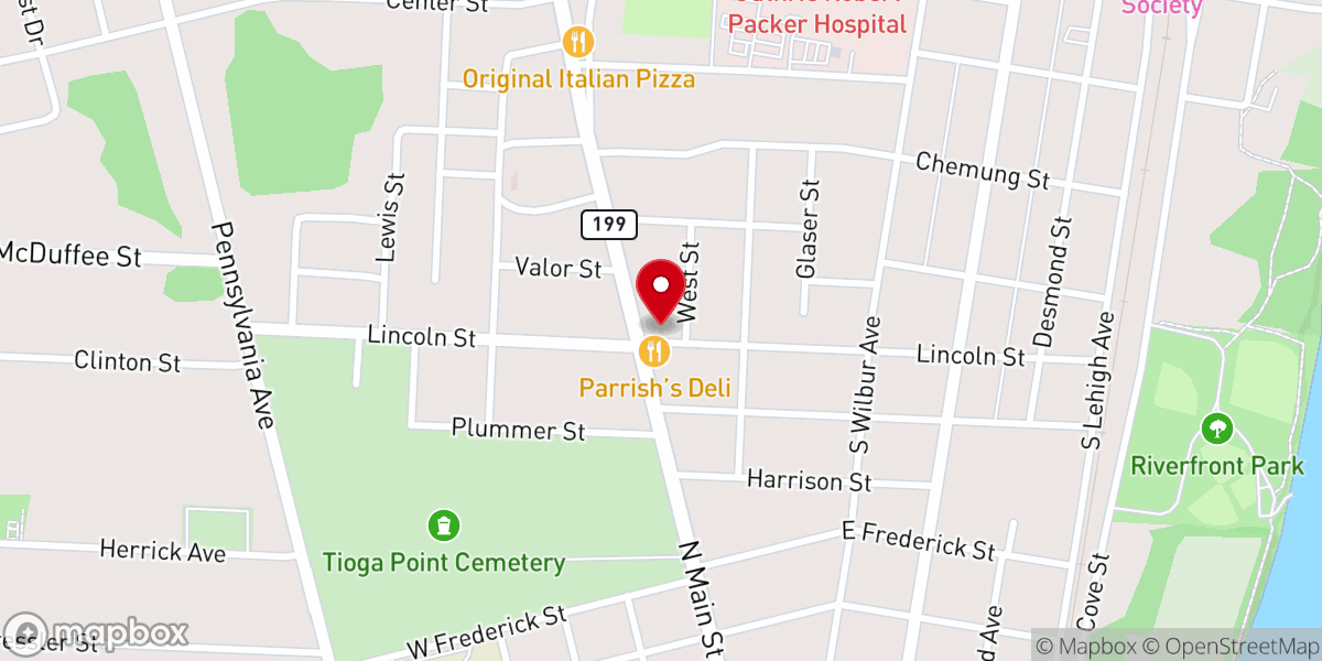 Map showing location of Sayre Christian Church