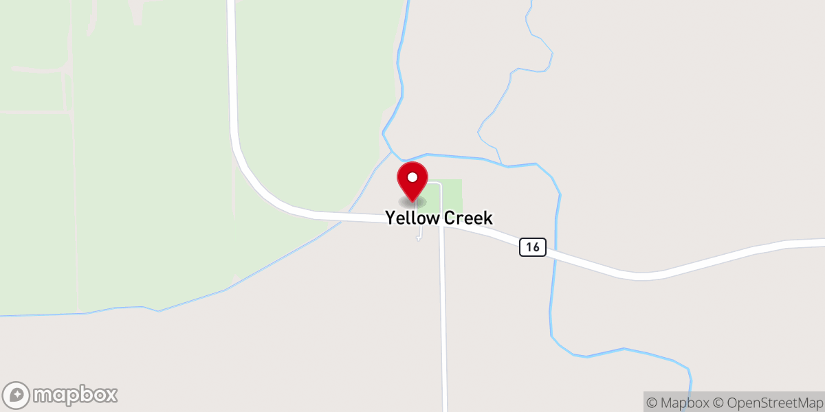 Map showing location of Yellow Creek Church