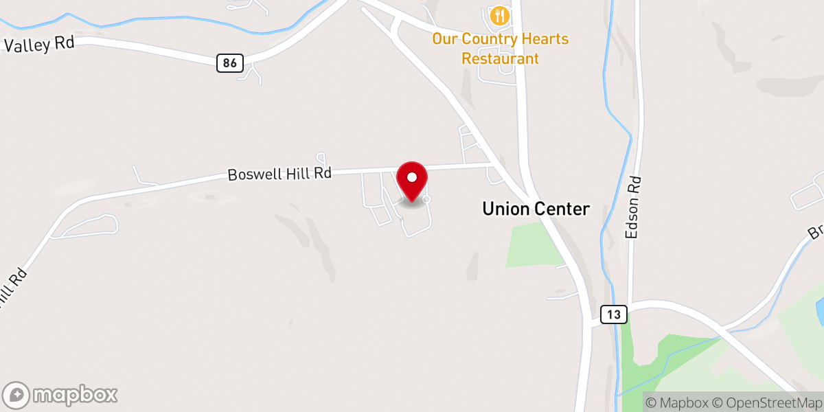 Map showing location of Union Center Christian Church