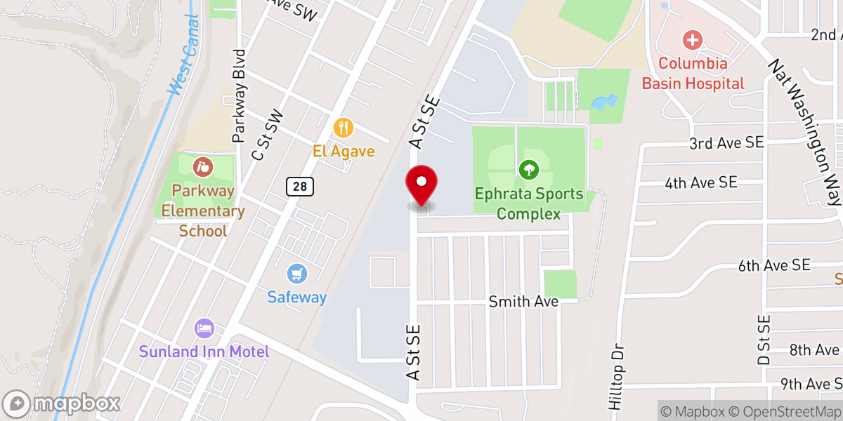 Map showing location of Ephrata Food Bank
