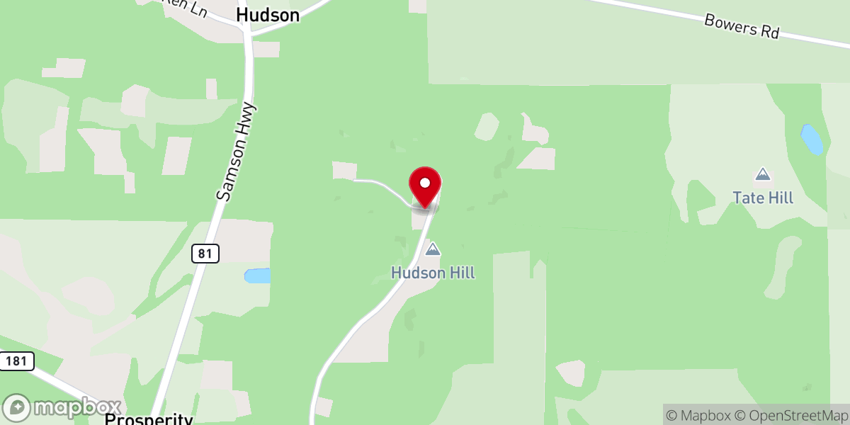 Map showing location of Hudson Hill Church