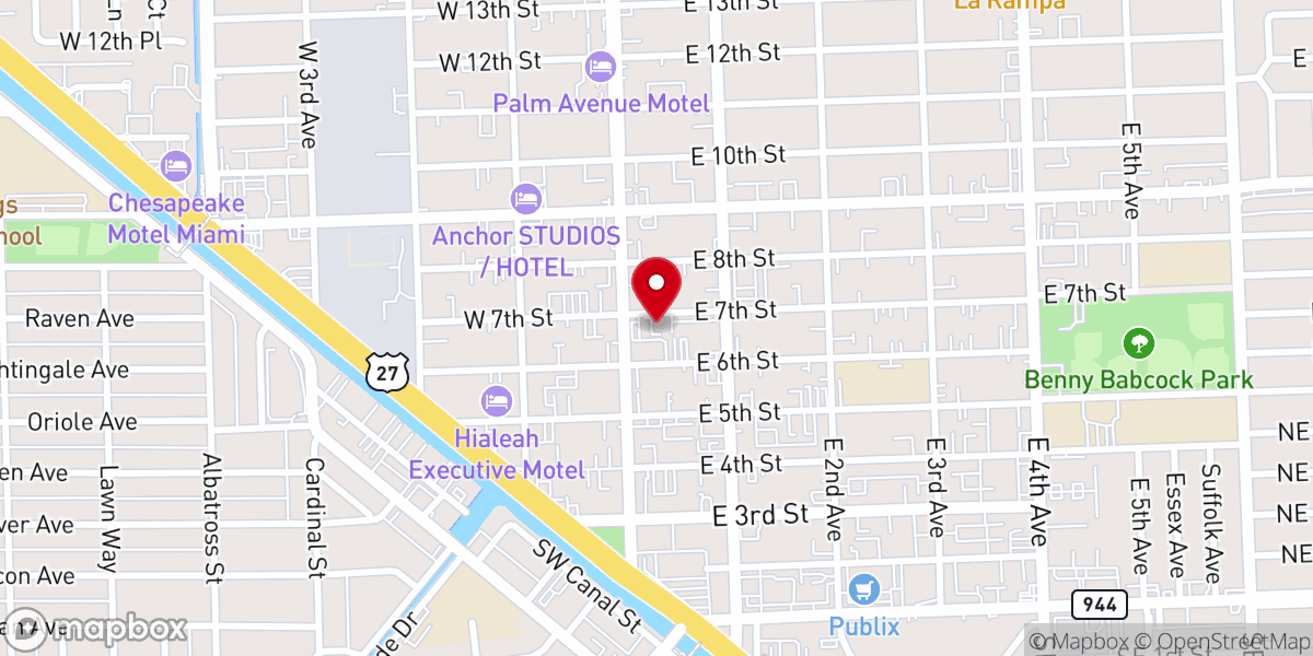Map showing location of Primera Iglesia Bautista Libre de Hialeah