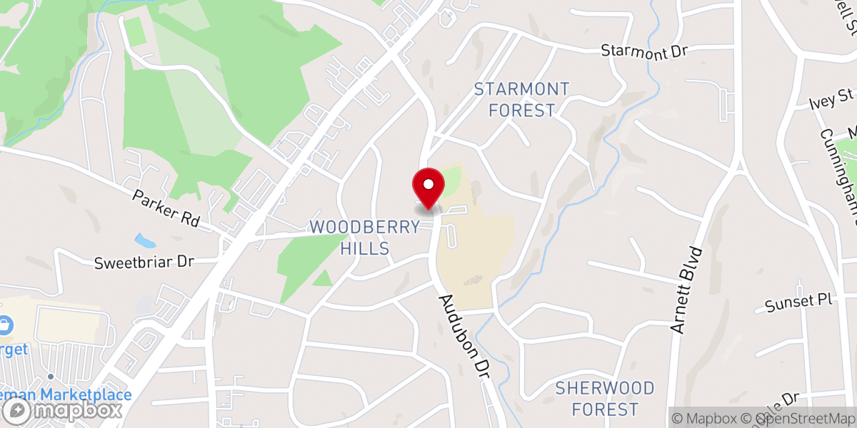 Map showing location of Woodberry Hills Baptist Church
