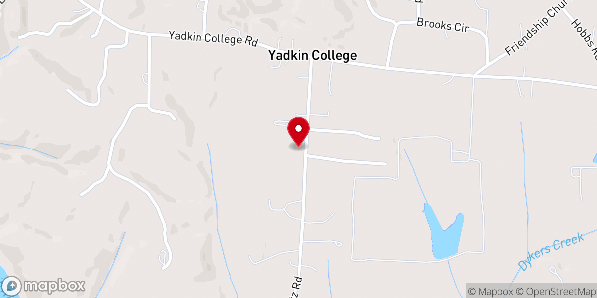 Map showing location of Yadkin College Baptist Church