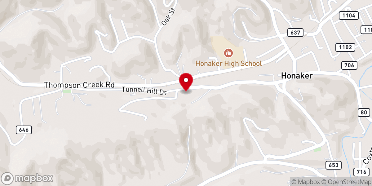 Map showing location of Honaker Church of God