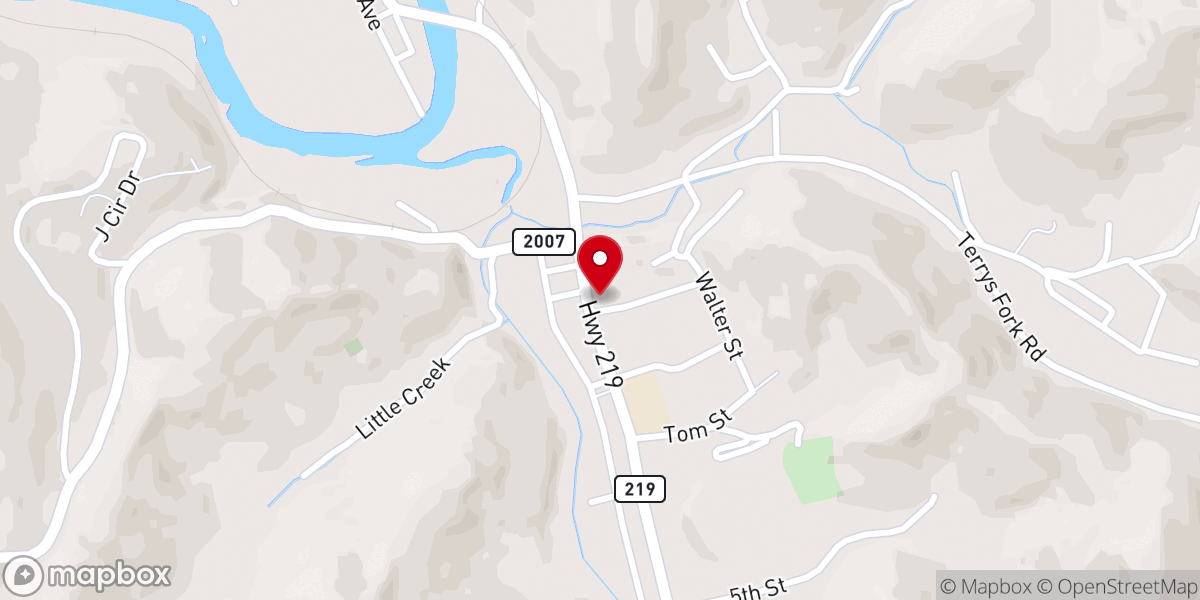 Map showing location of Wallins Baptist Church