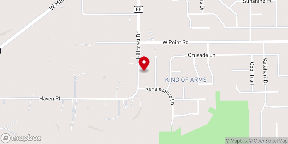 Map showing location of Hillcrest Church of Christ