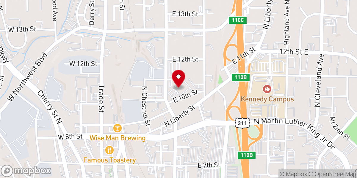 Map showing location of Two Cities Church- Winston Salem Campus