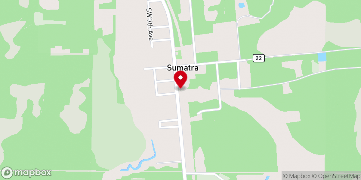 Map showing location of Sumatra Baptist Church