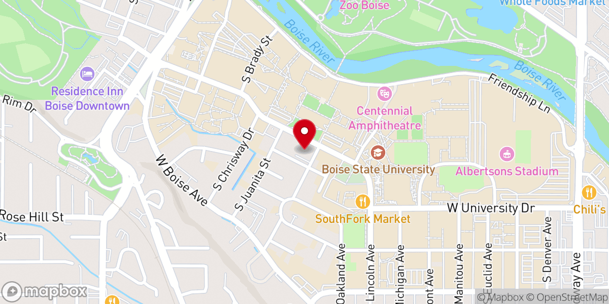 Map showing location of St Paul's Catholic Center (Home of Bronco Catholic Association)