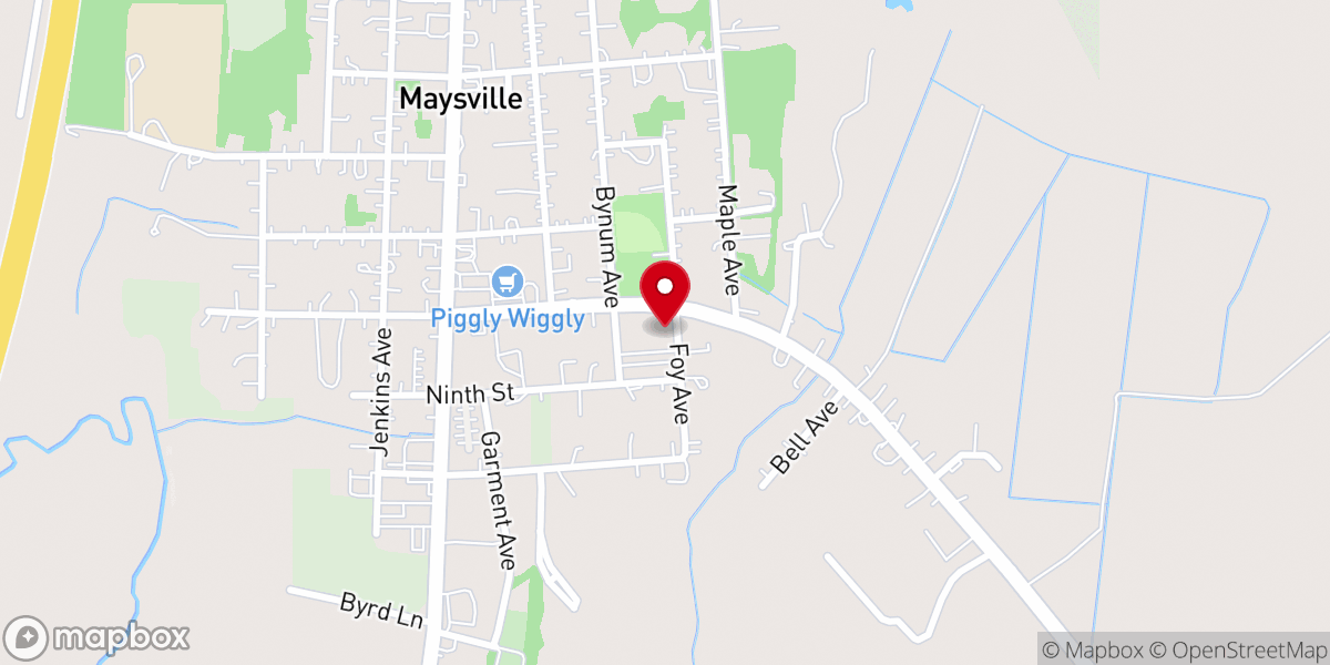 Map showing location of Maysville Methodist Church