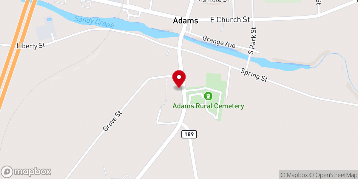 Map showing location of Adams Assembly of God Church