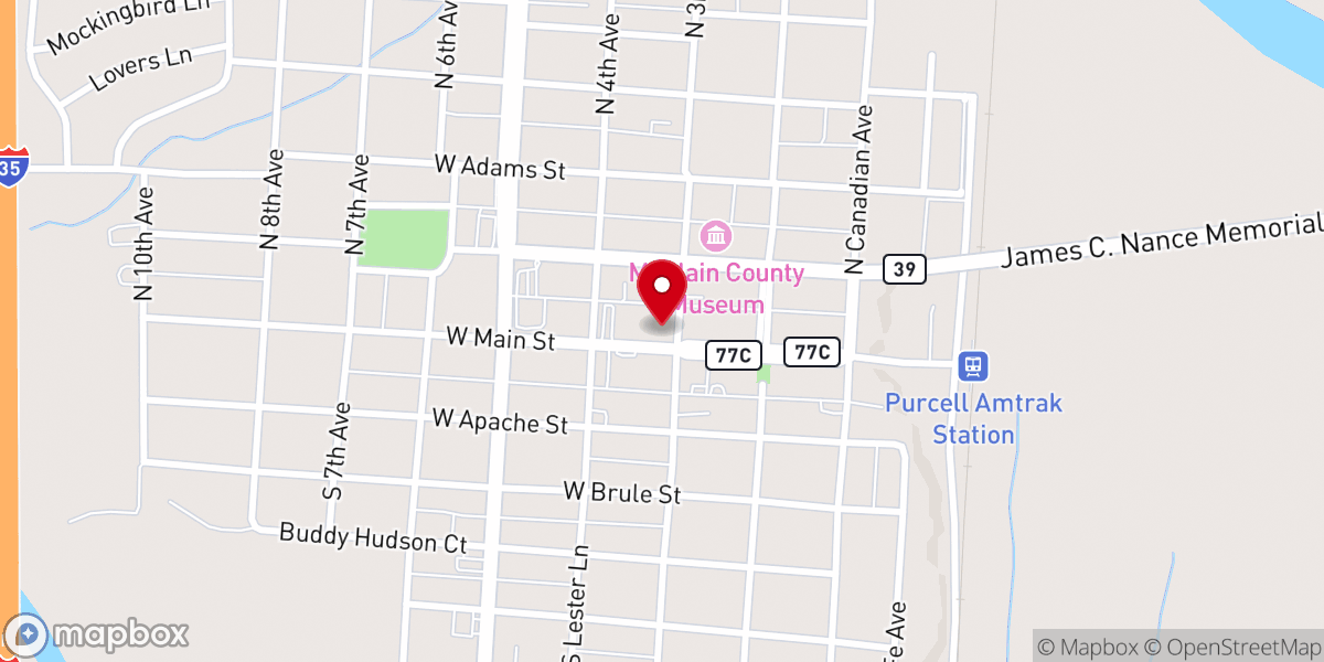 Map showing location of Heart of Oklahoma Chamber of Commerce