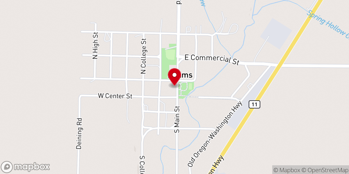 Map showing location of Adams Community Church
