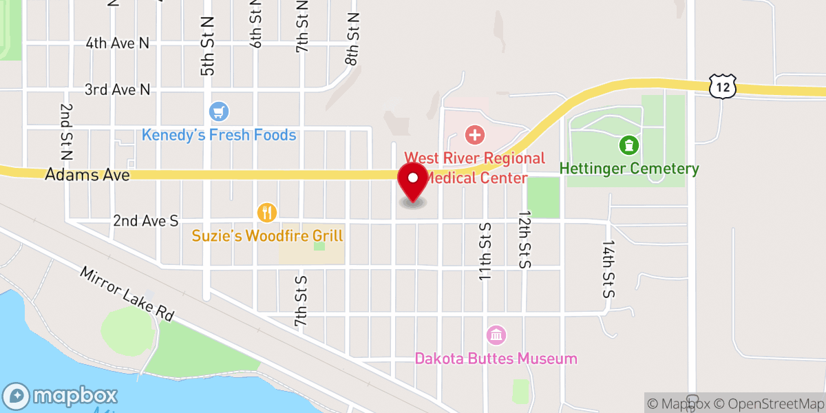 Map showing location of Hettinger Luthern Church