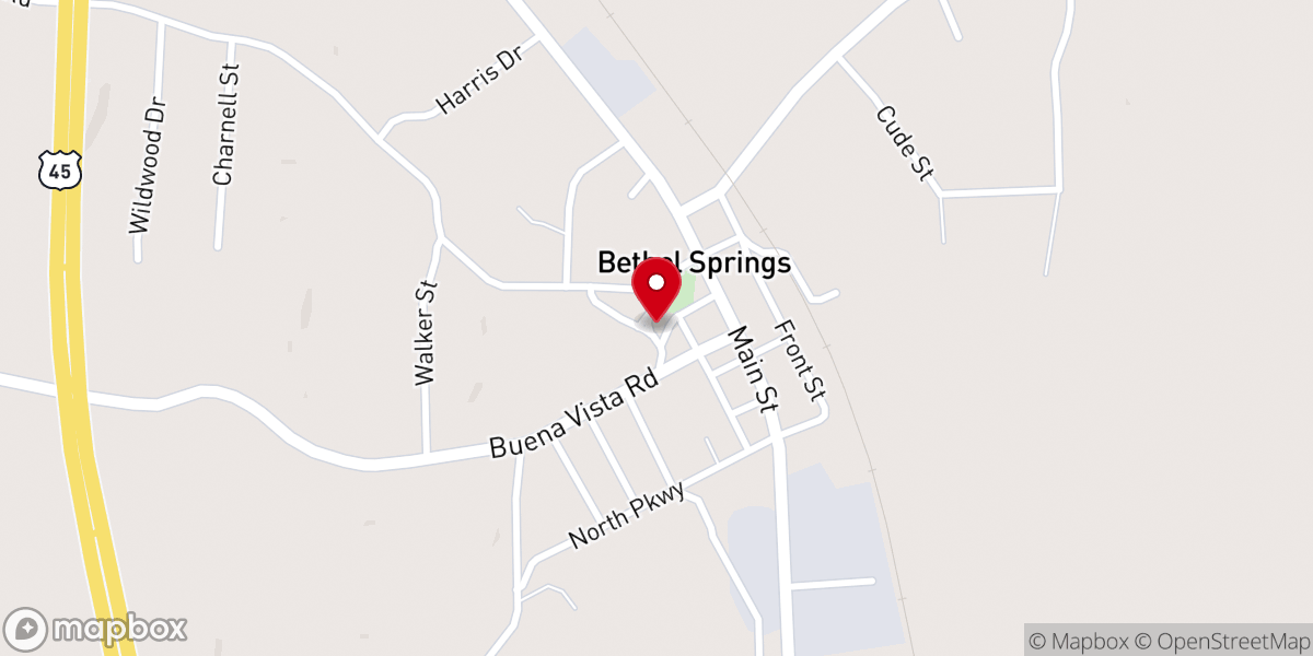 Map showing location of Bethel Springs Presbyterian Church