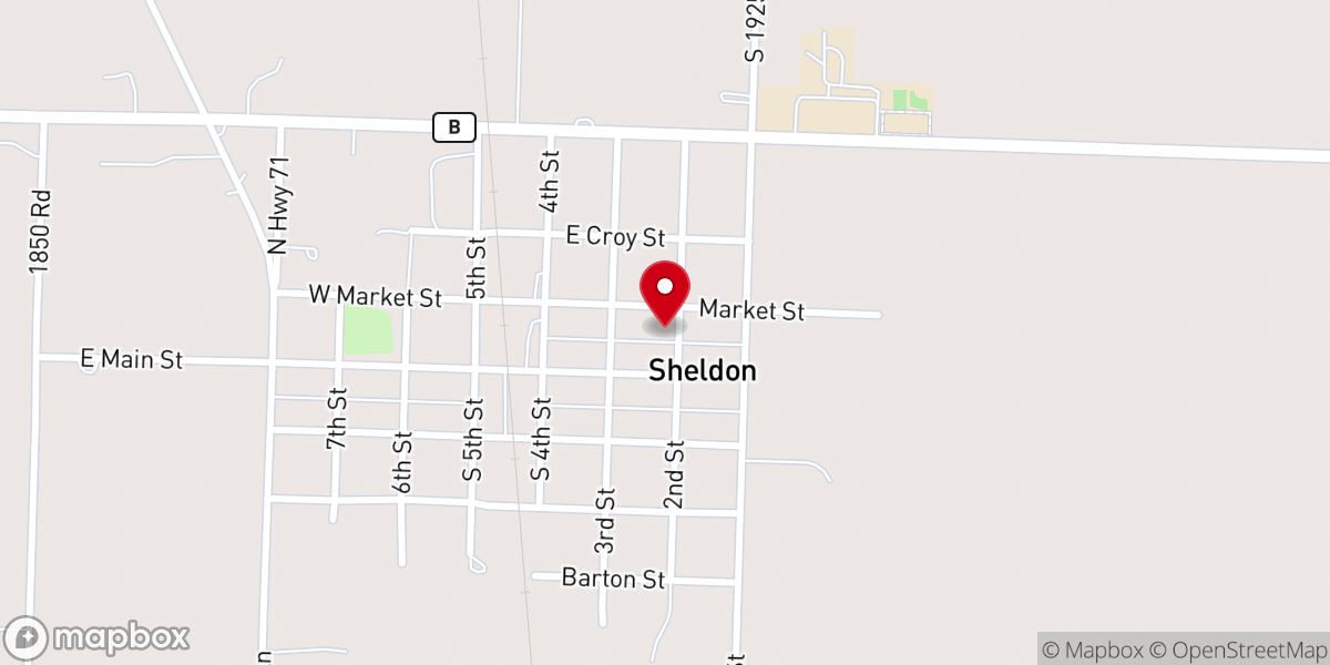 Map showing location of Sheldon United Methodist Church