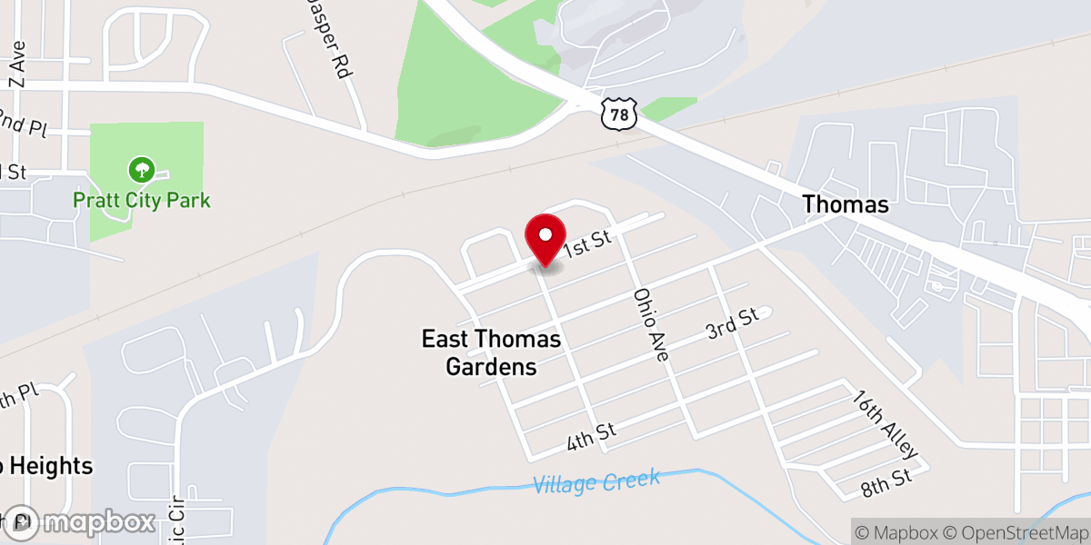 Map showing location of Thomas Presbyterian Church