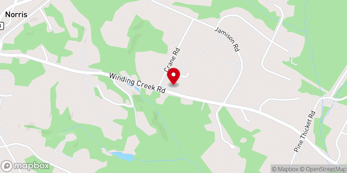 Map showing location of Winding Creek Baptist Church