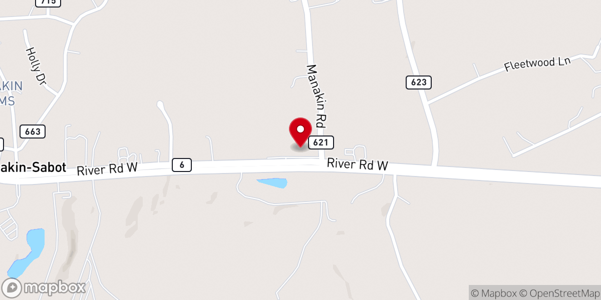 Map showing location of First Baptist Church Manakin Marker