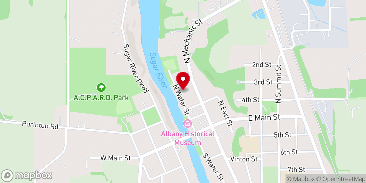 Map showing location of Albany Village Hall
