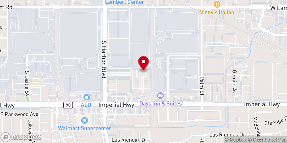 Map showing location of Praise Chapel Fullerton