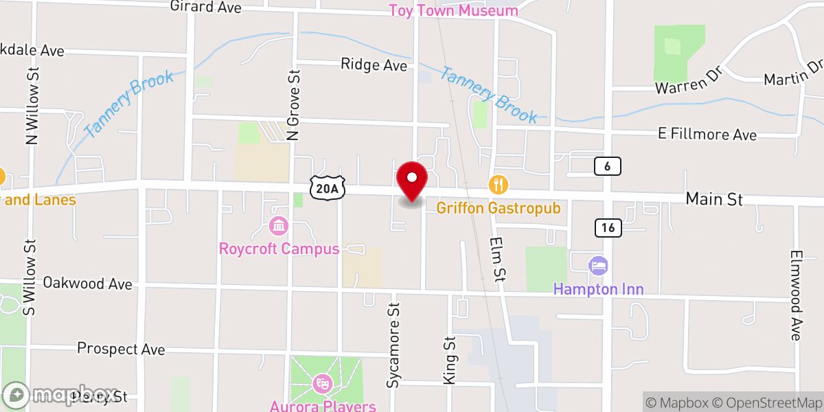 Map showing location of First Presbyterian Church of East Aurora