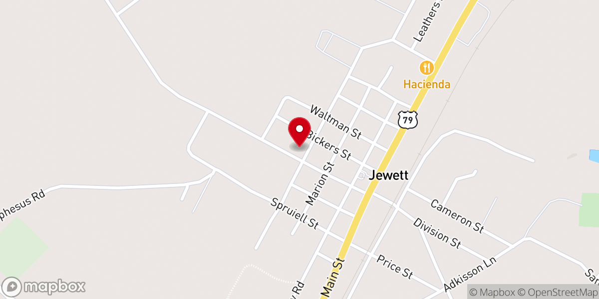 Map showing location of First Baptist Church of Jewett