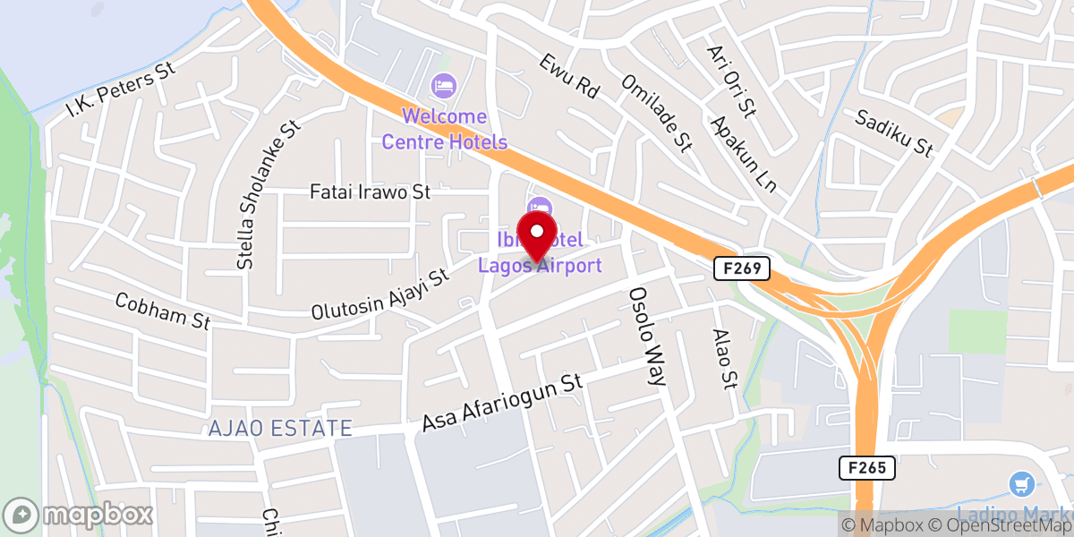 Map showing location of New Glory Baptist Church, Ajao Estate