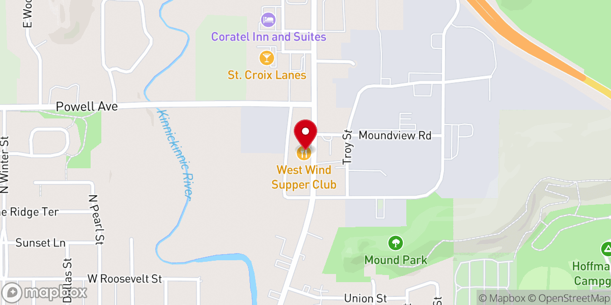Map showing location of West Wind Supper Club
