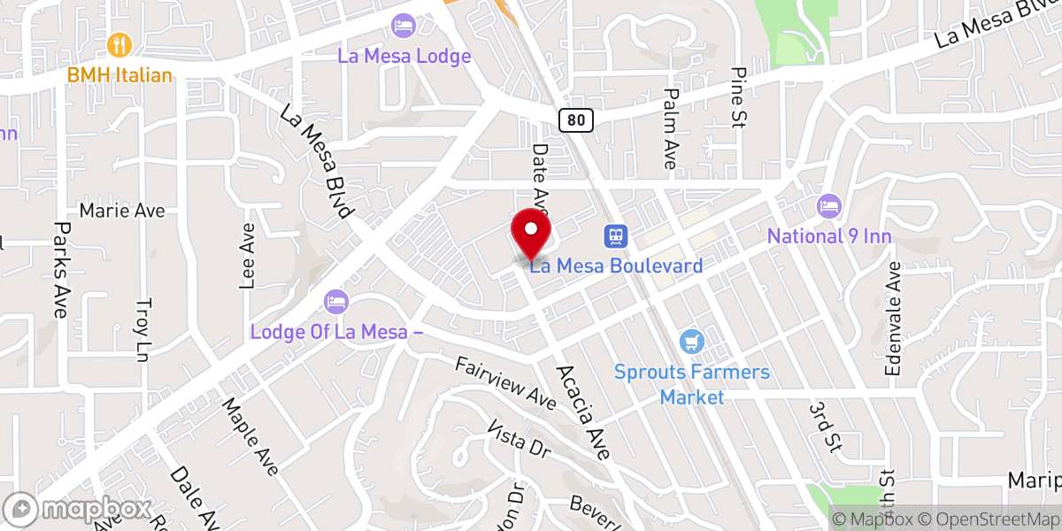 Map showing location of La Mesa Village Church