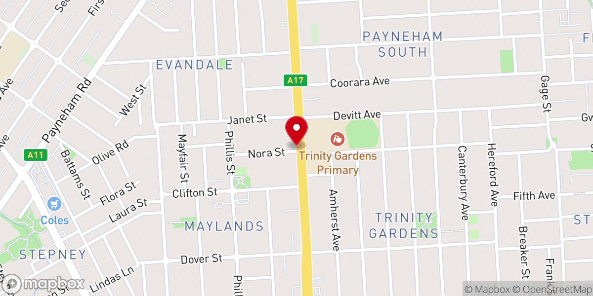 Map showing location of Bethel Christian Church